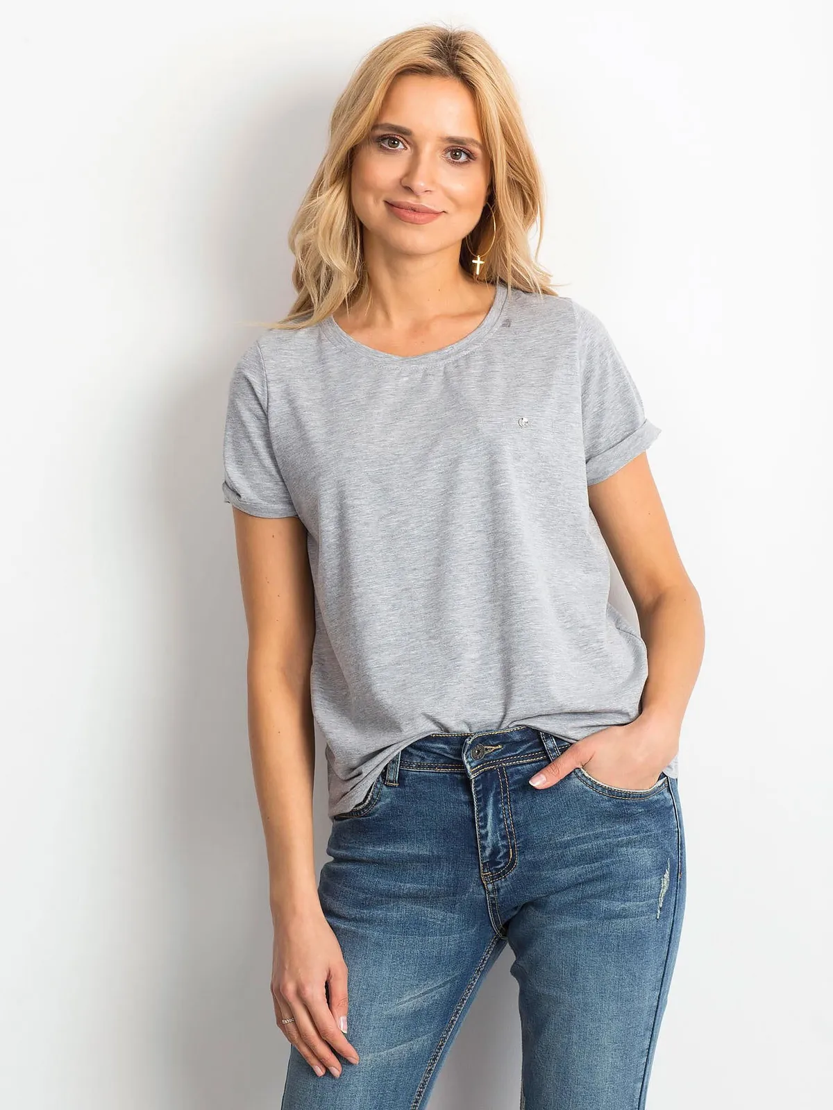Bawełniany t-shirt damski basic szary - zdjęcie 4