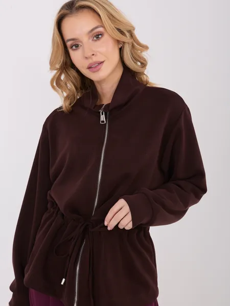Bluza z wysokim kołnierzem i wiązaniem w talii