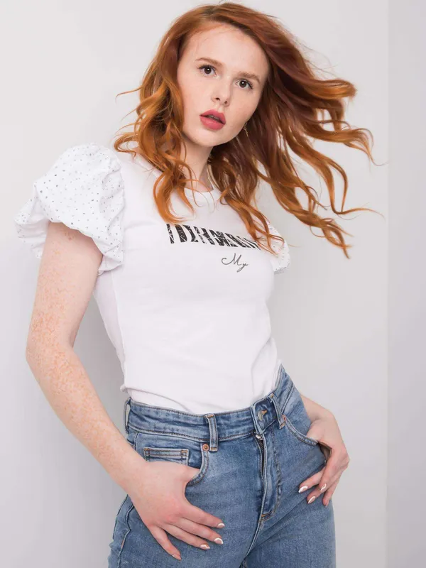 Biały t-shirt z aplikacją z dżetów - widok 2