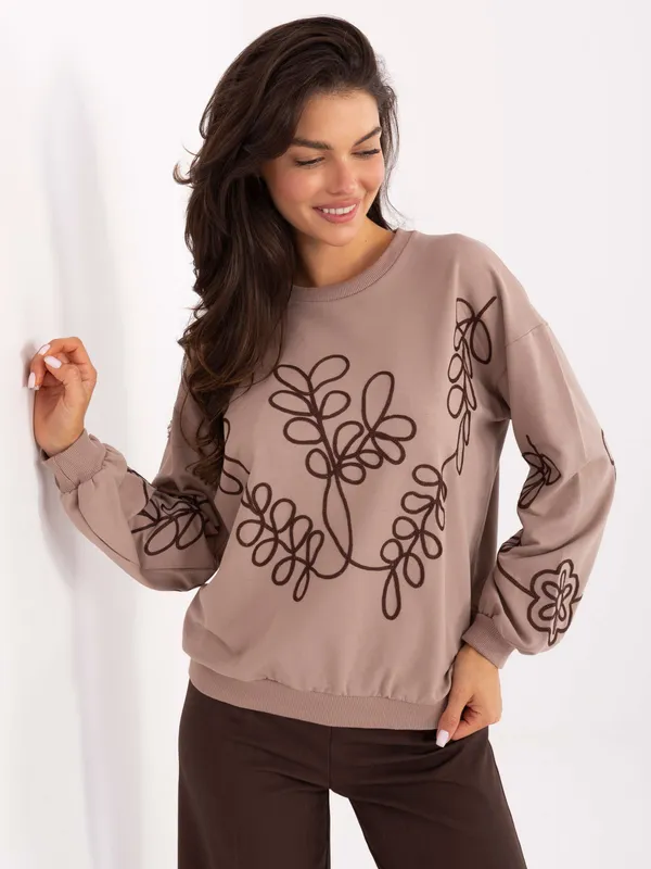 Bluza oversize z ozdobnym haftowanym motywem roślinnym - widok 2