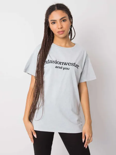 RUE PARIS Szary t-shirt z haftowanym napisem