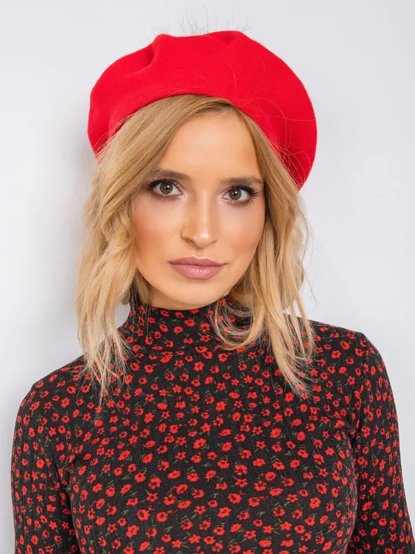 Beret z pomponem czerwony