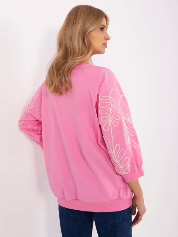 Casualowa bluza oversize z ozdobnym haftem na rękawach - widok 2