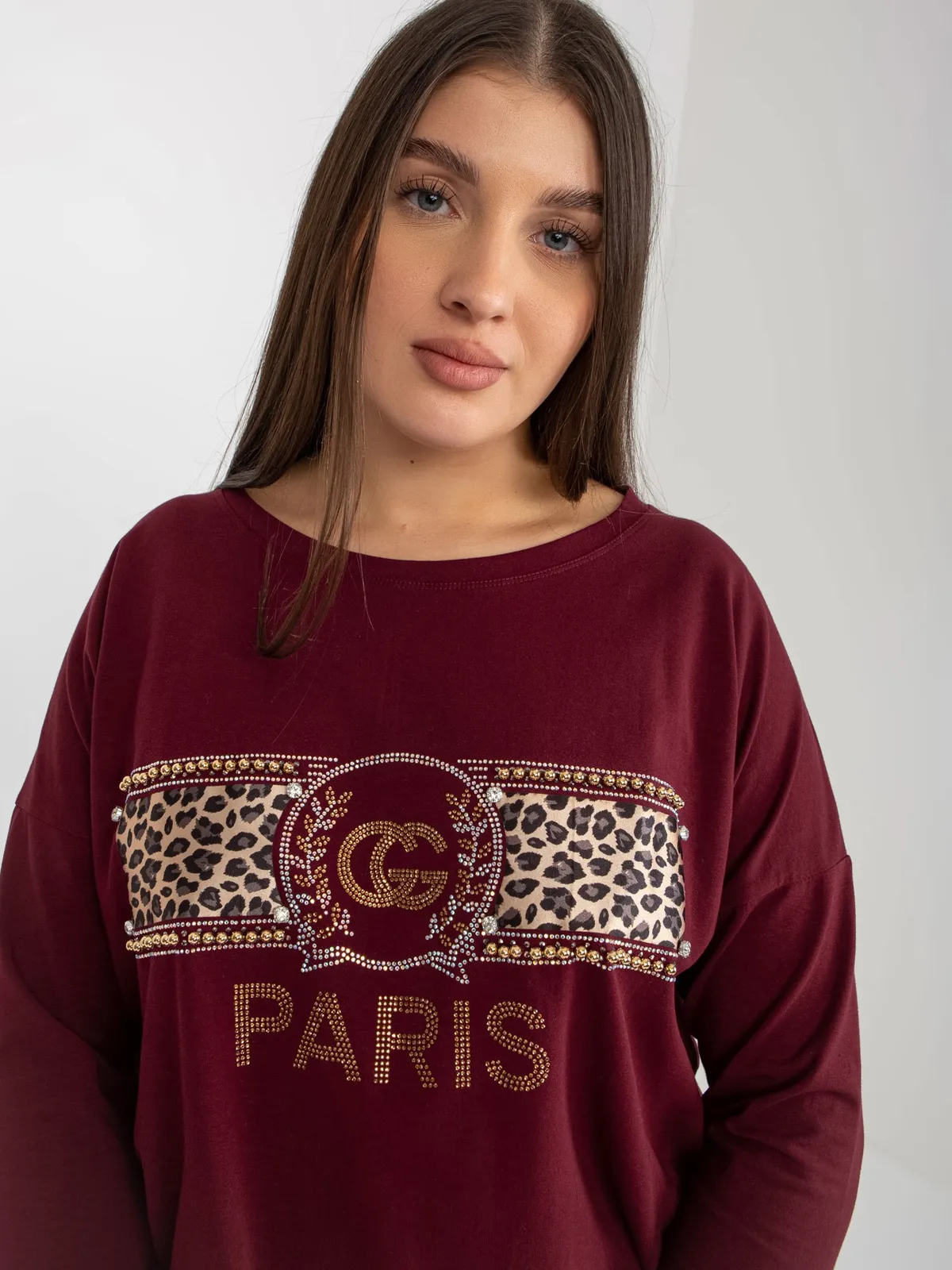 Ciemnofioletowa bluzka bawełniana plus size - zdjęcie 3