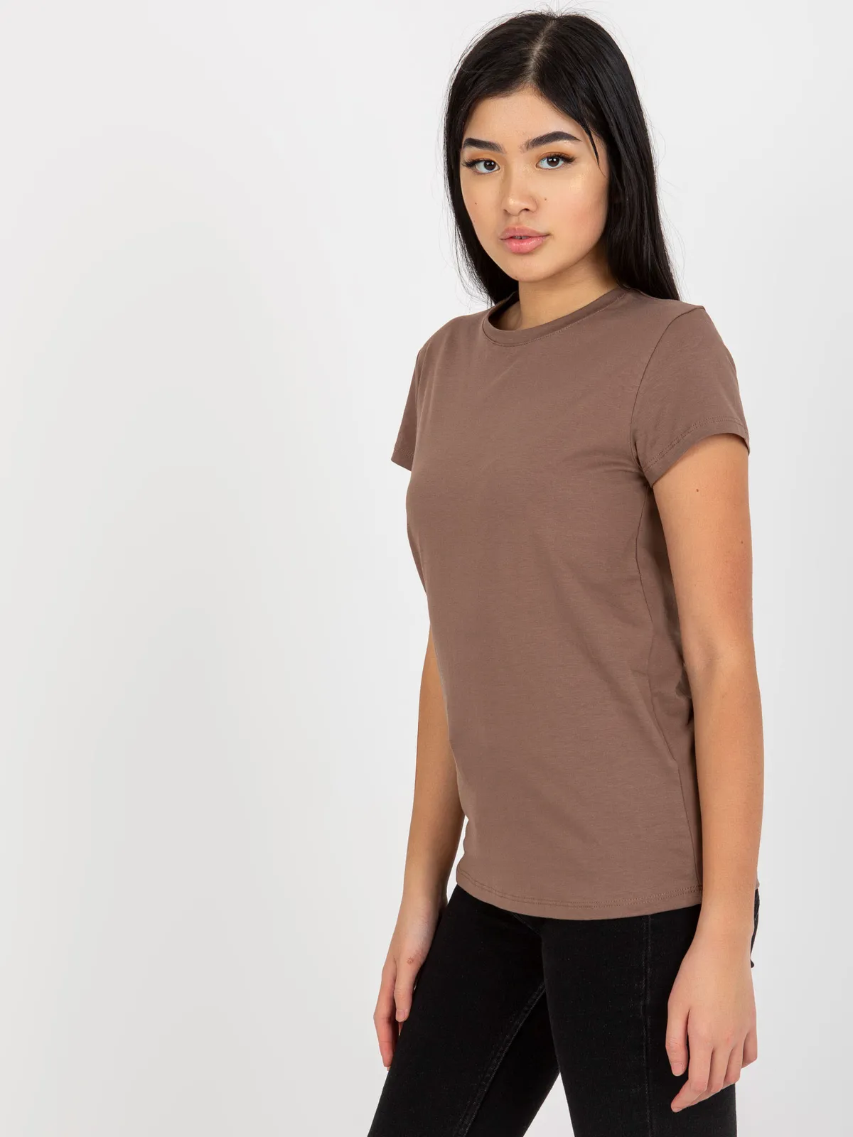 Brązowy t-shirt basic z okrągłym dekoltem Peachy - zdjęcie 5