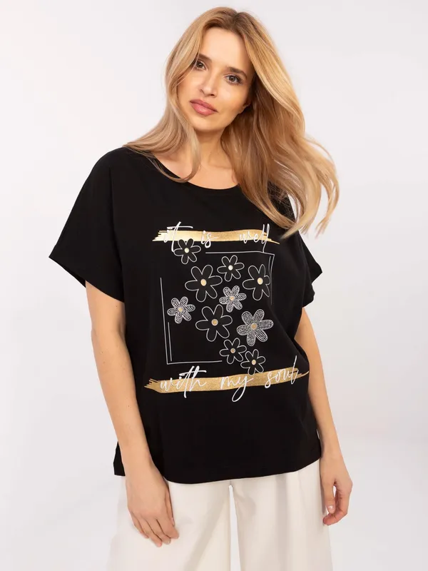 T-shirt oversize z kwiatowym nadrukiem i napisem - widok 2