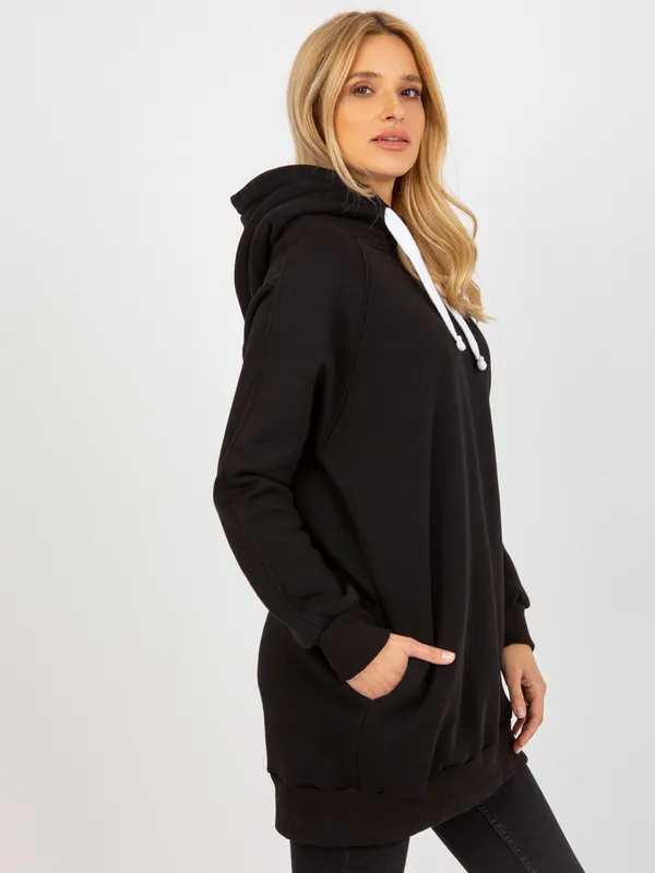 Czarna długa dresowa bluza basic z kieszeniami - widok 2