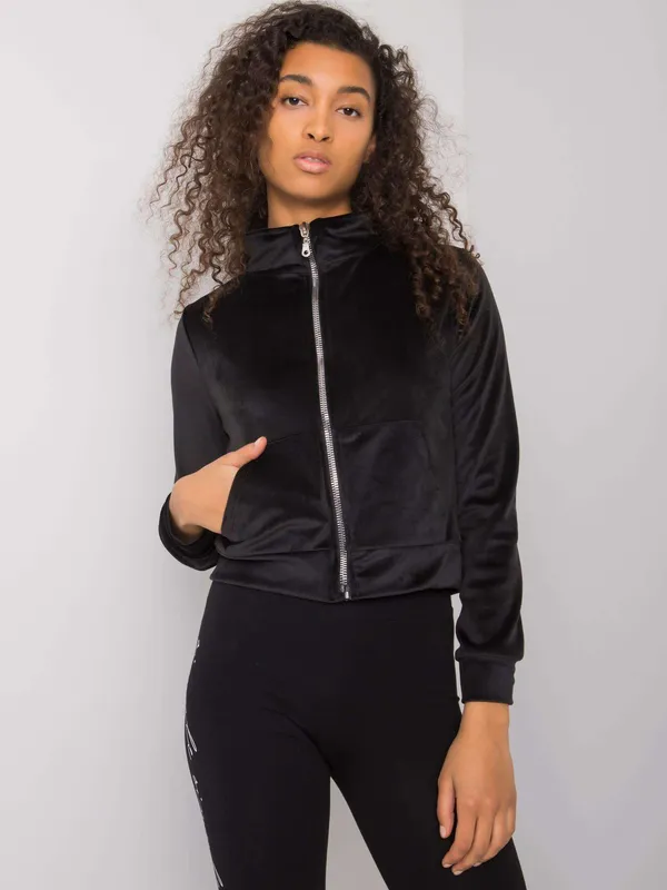 RUE PARIS Ciemnoniebieska bluza z weluru na suwak