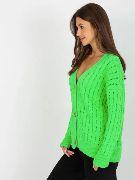 Fluo różowy ażurowy sweter rozpinany z guzikami RUE PARIS