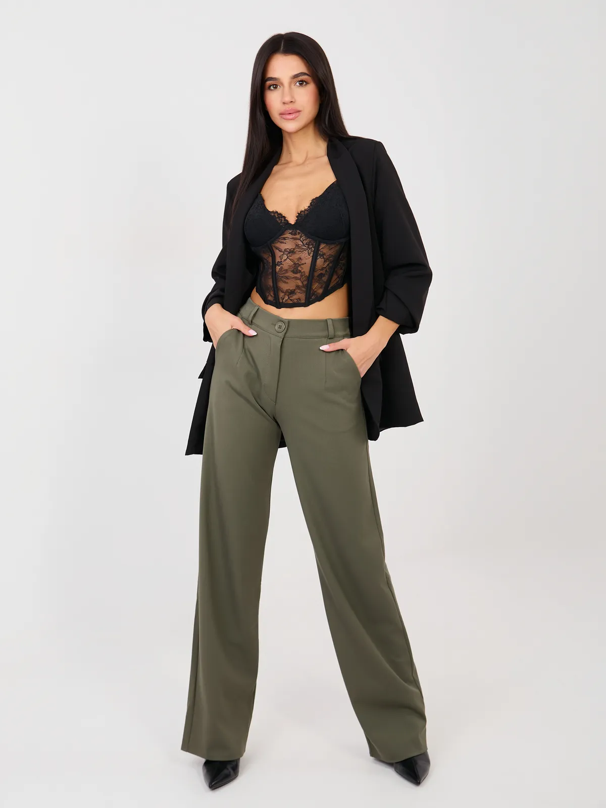 Klasyczne spodnie wizytowe o kroju wide leg - zdjęcie 1