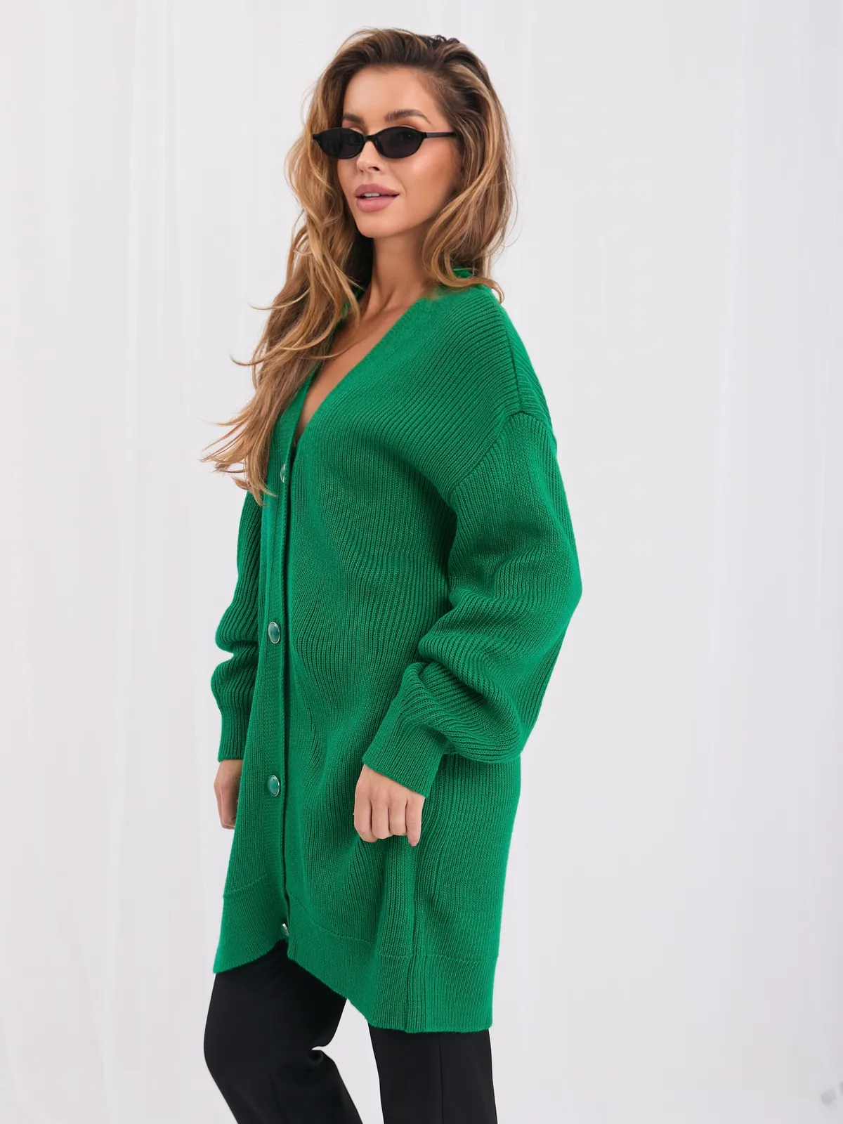 Ecru długi sweter rozpiany o kroju oversize RUE PARIS - zdjęcie 7