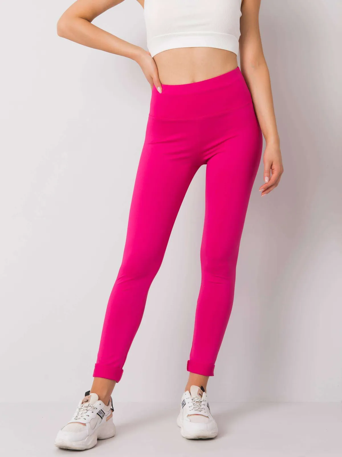 Fluo pomarańczowe legginsy sportowe damskie - zdjęcie 4