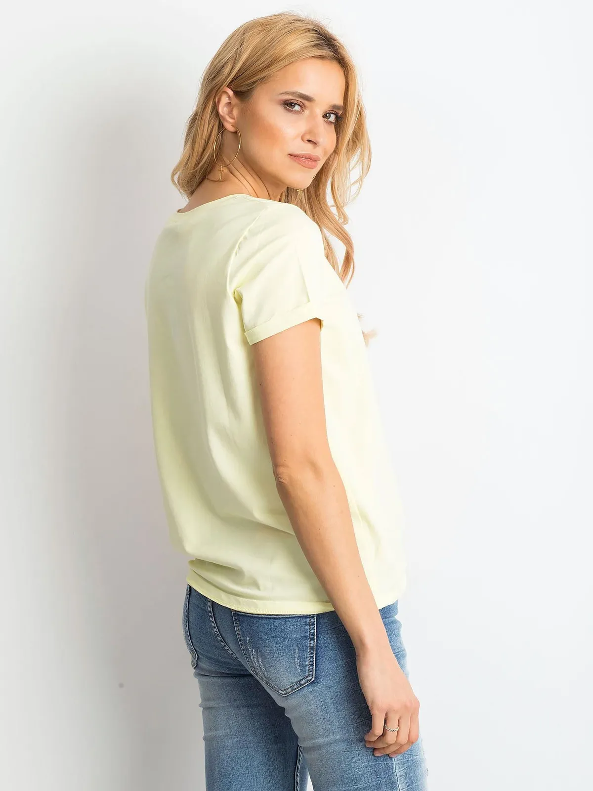 Bawełniany t-shirt damski jasnożółty - zdjęcie 1