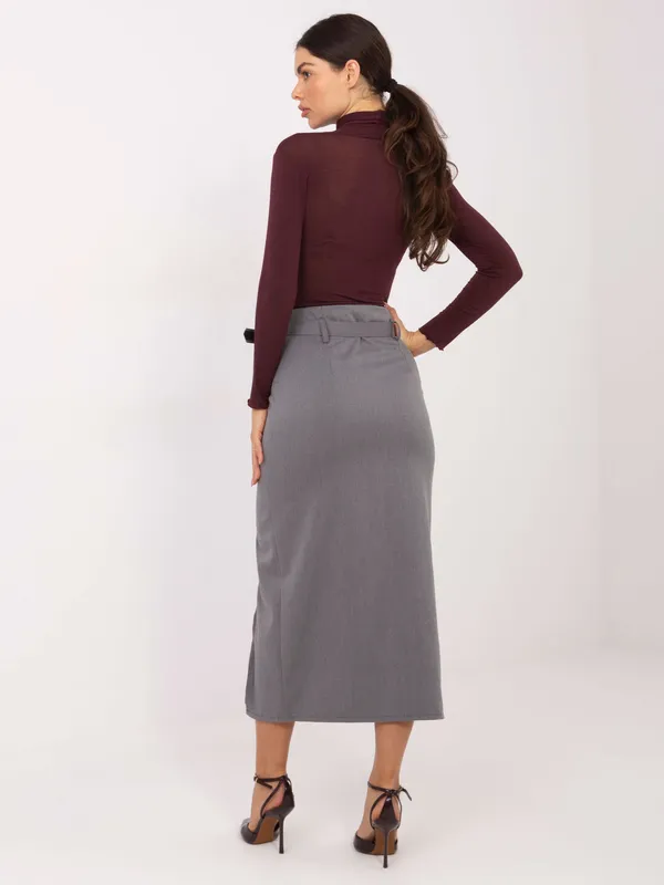 Ołówkowa spódnica midi z wysokim stanem i rozporkiem