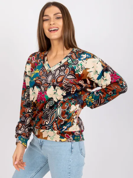Wzorzysta bluzka oversize z dekoltem w serek