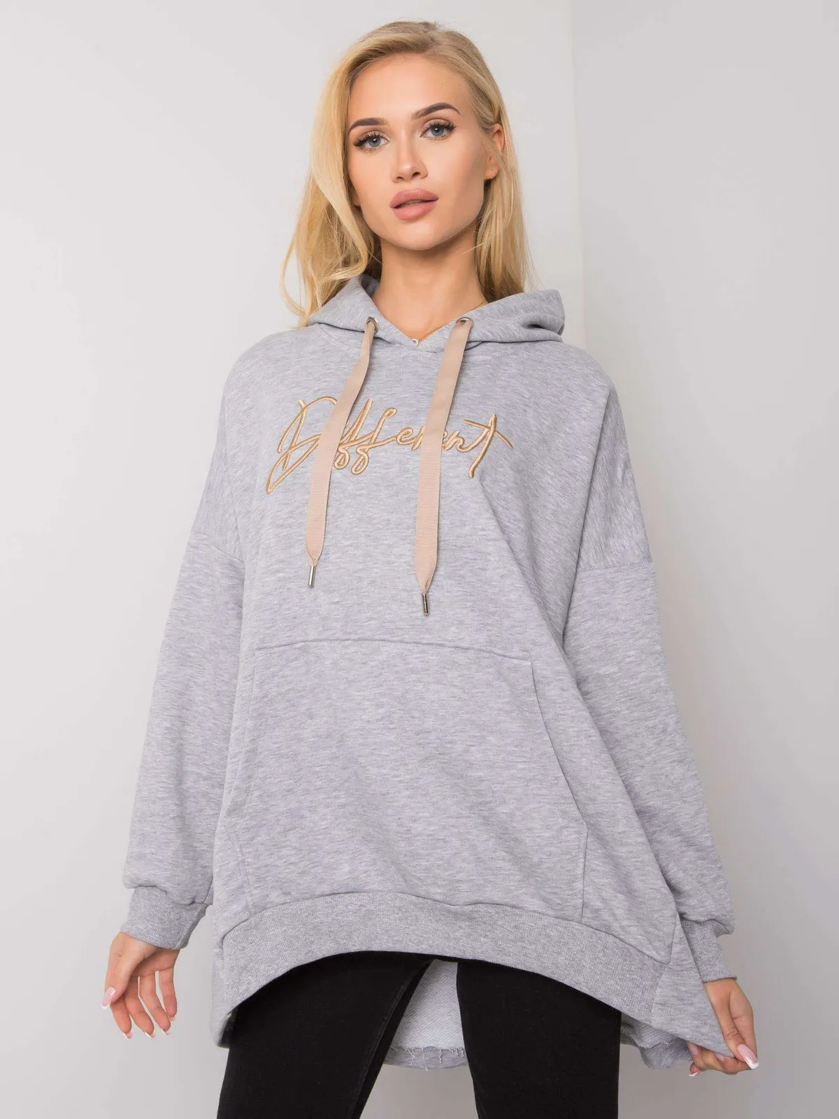Khaki bawełniana bluza z kapturem - zdjęcie 2