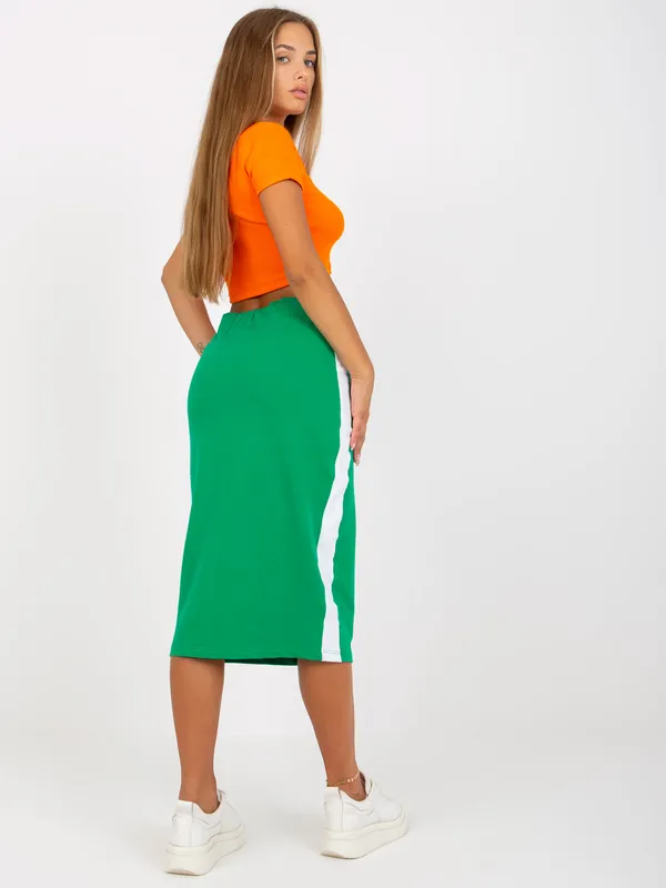 Zielona dresowa midi spódnica basic z wiązaniem RUE PARIS