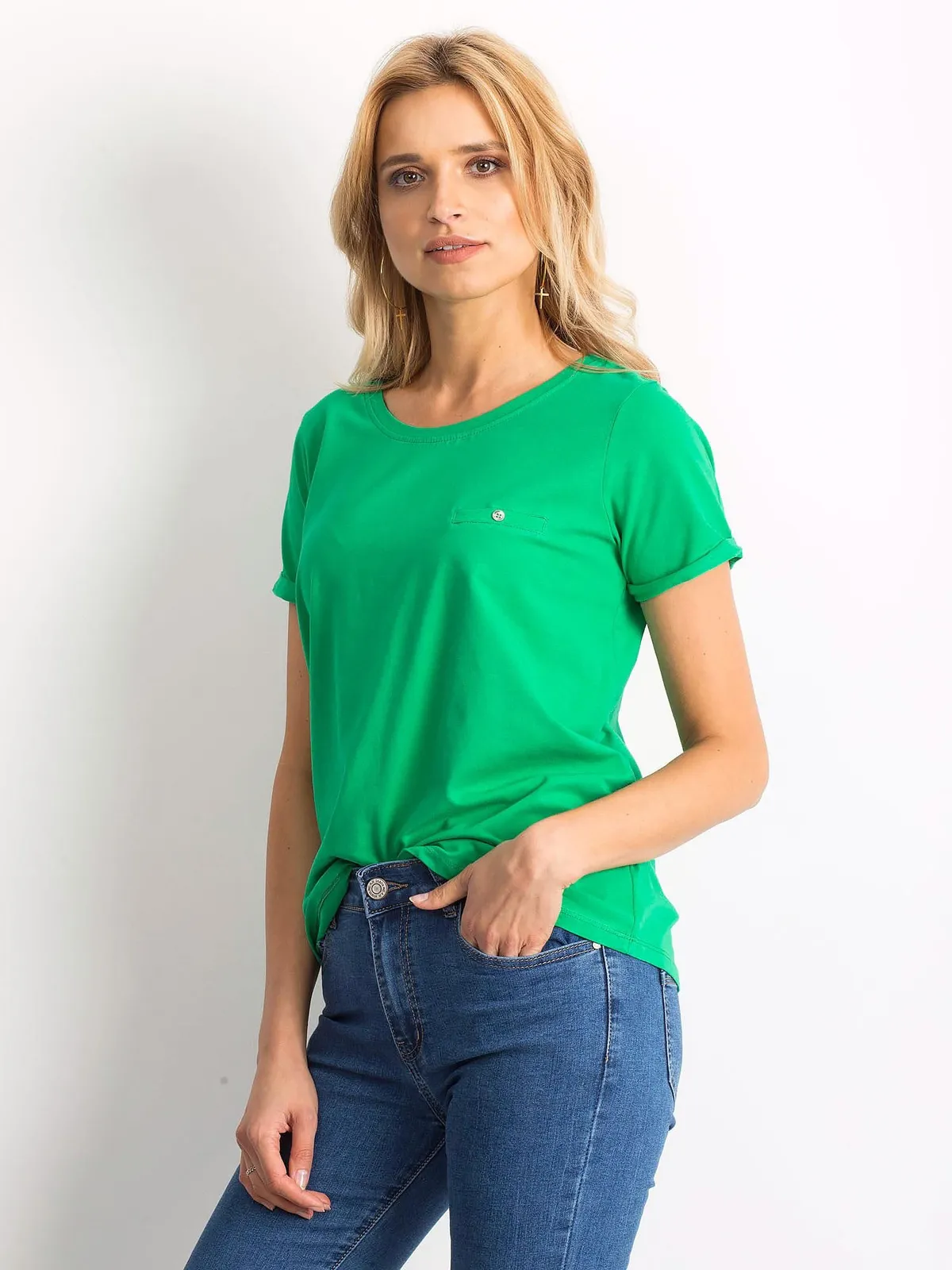 Bawełniany t-shirt damski basic zielony - zdjęcie 3