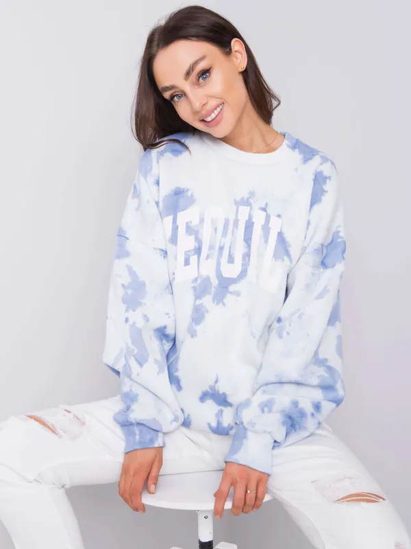 RUE PARIS Niebieska bluza z efektem tie dye - widok 2