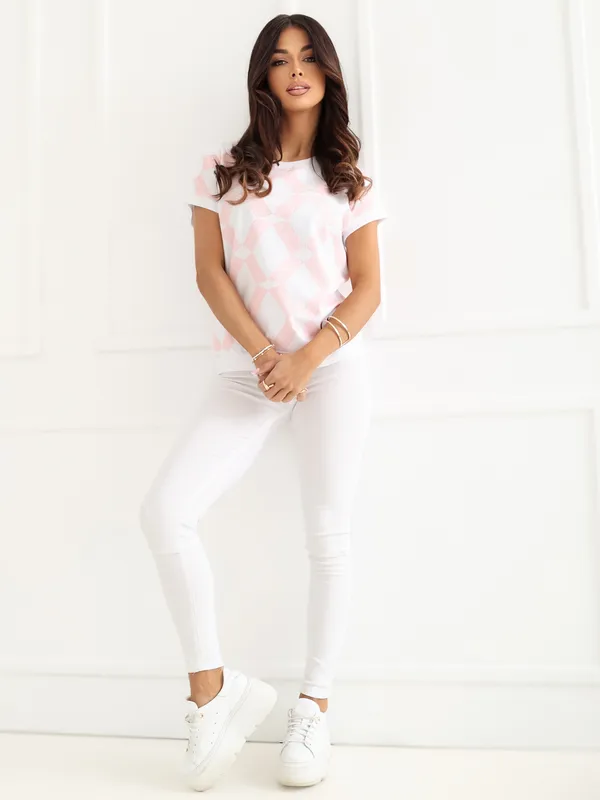 Casualowa bluzka z krótkim rękawem w geometryczny wzór