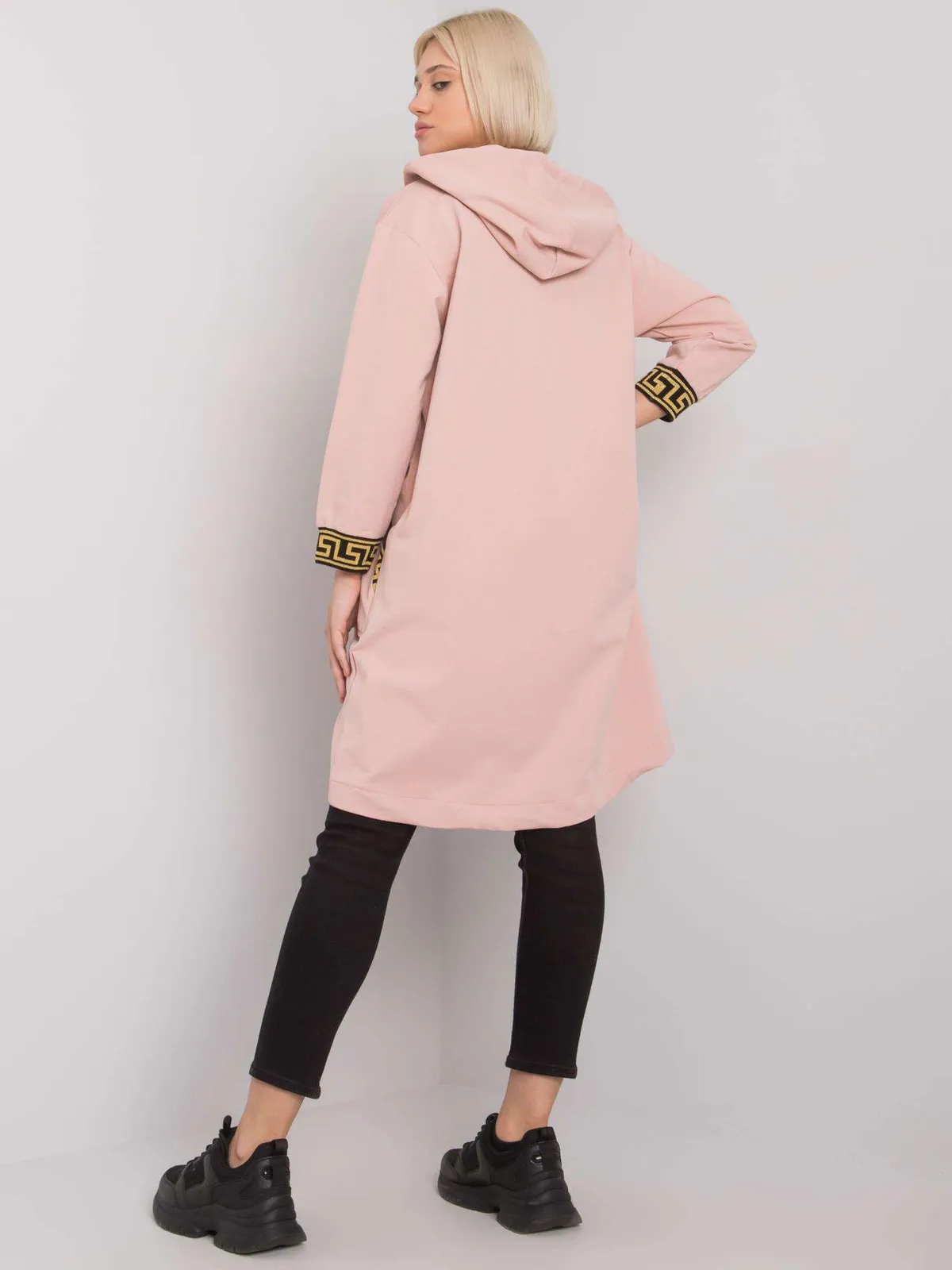 Długa rozpinana bluza z kapturem i zdobieniami - zdjęcie 1