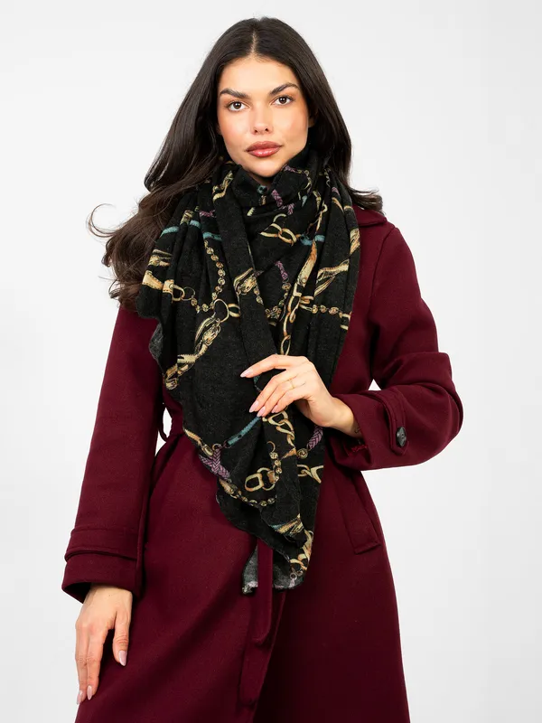 Klasyczny szal z motywem łańcuchów w stylu retro - widok 2
