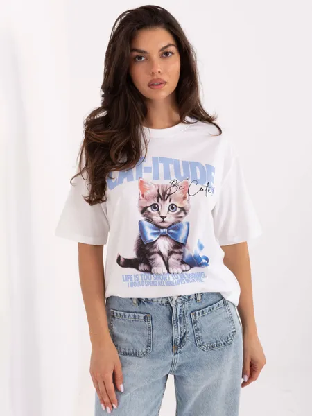 T-shirt oversize z nadrukiem kotka w stylu casual