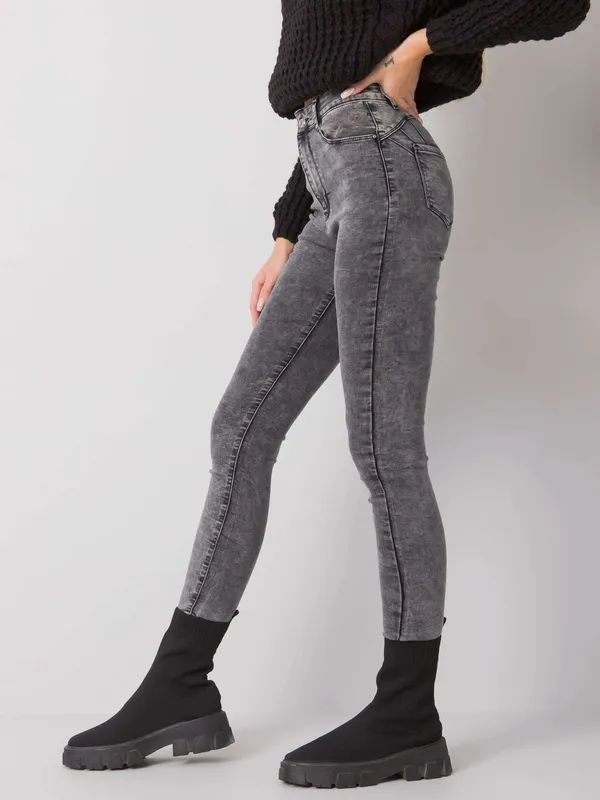 Szare jeansowe rurki high waist - widok 2