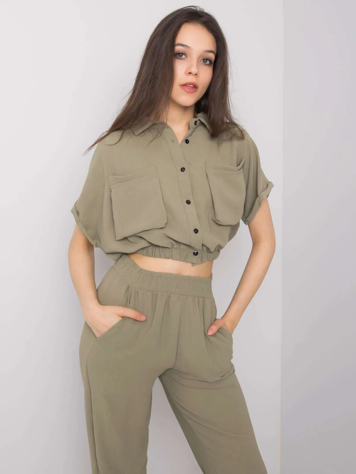 RUE PARIS Khaki komplet casualowy - zdjęcie 2