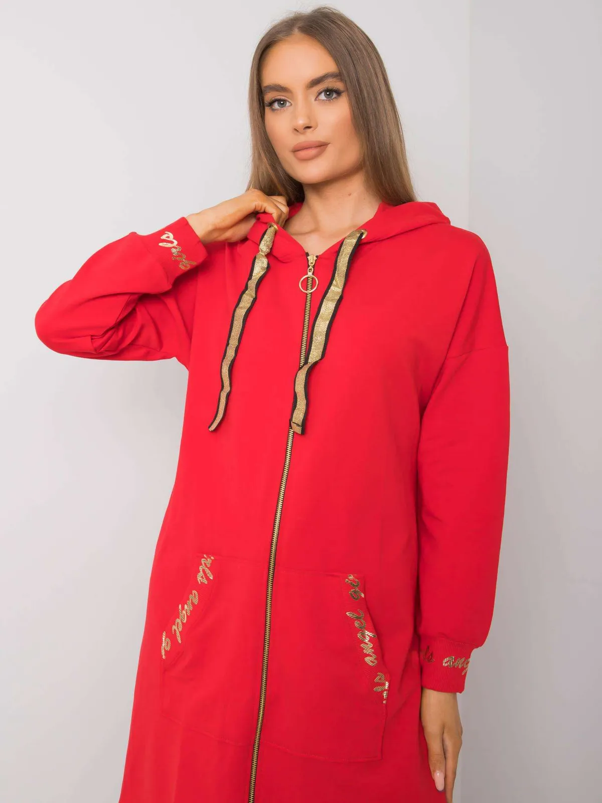 Fuksjowa rozpinana bluza na suwak - zdjęcie 3