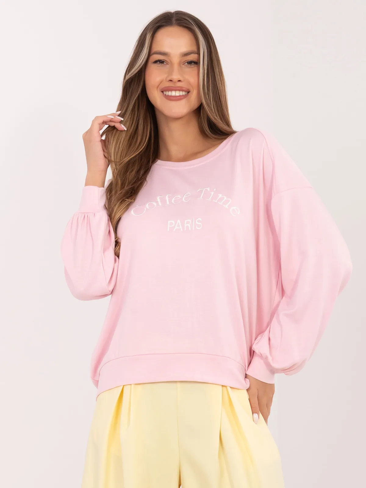 Luźna bluza oversize z napisem Coffee Time - zdjęcie 1