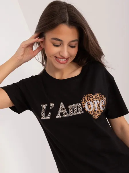 Casualowy T-shirt z ozdobnym napisem i sercem