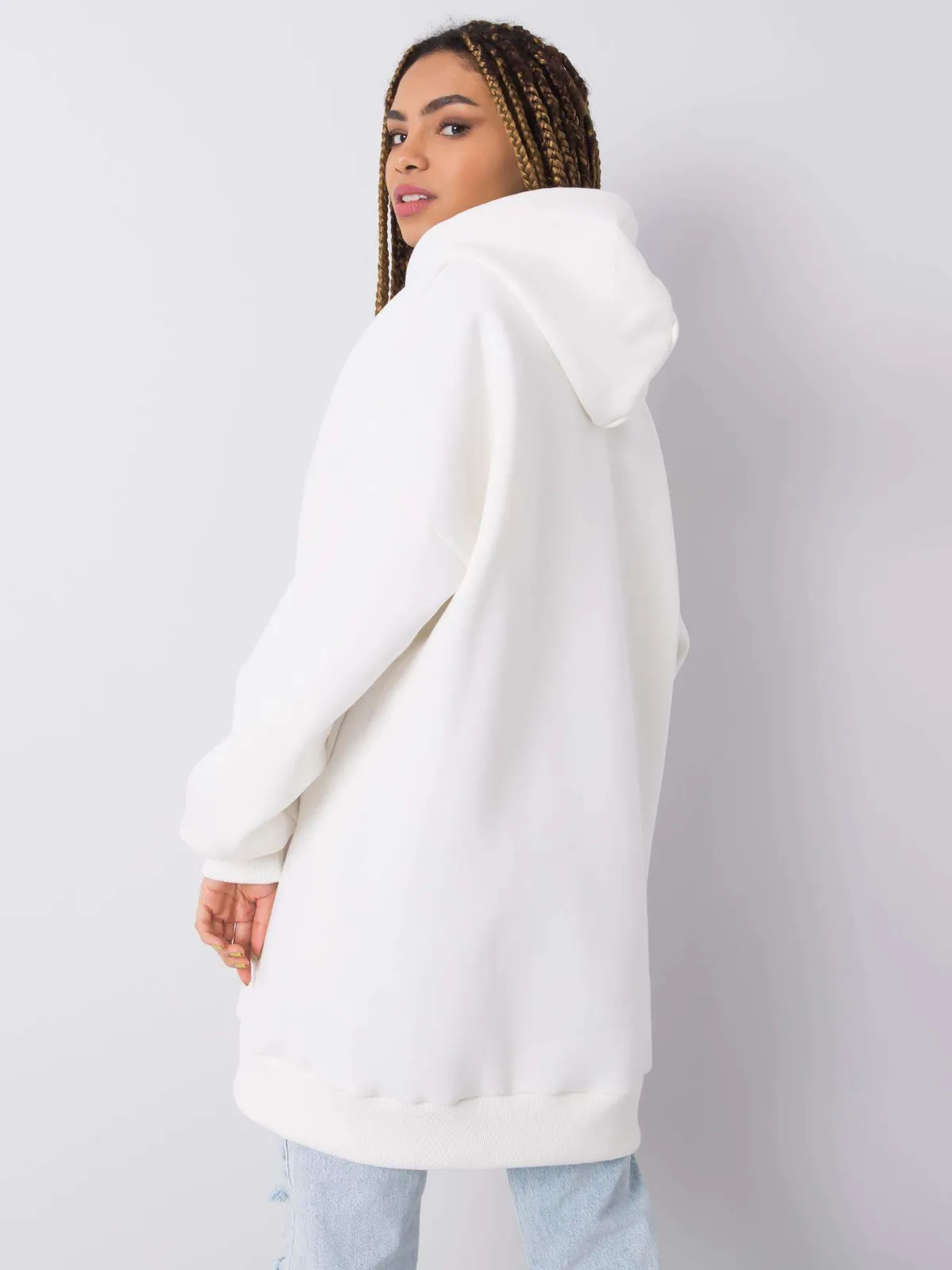 RUE PARIS Ecru bluza kangurka z kapturem - zdjęcie 4