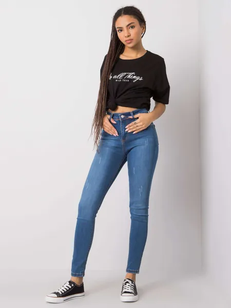 RUE PARIS Niebieskie spodnie jeansowe skinny