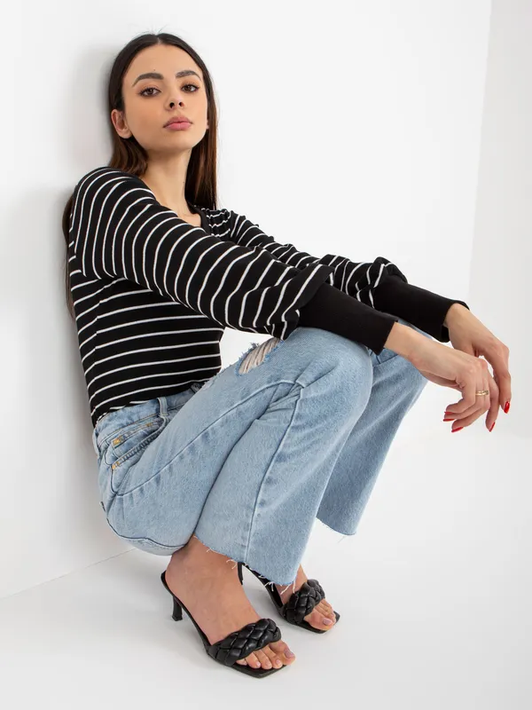 Czarno-biała dopasowana bluzka w prążek BASIC FEEL GOOD - widok 2