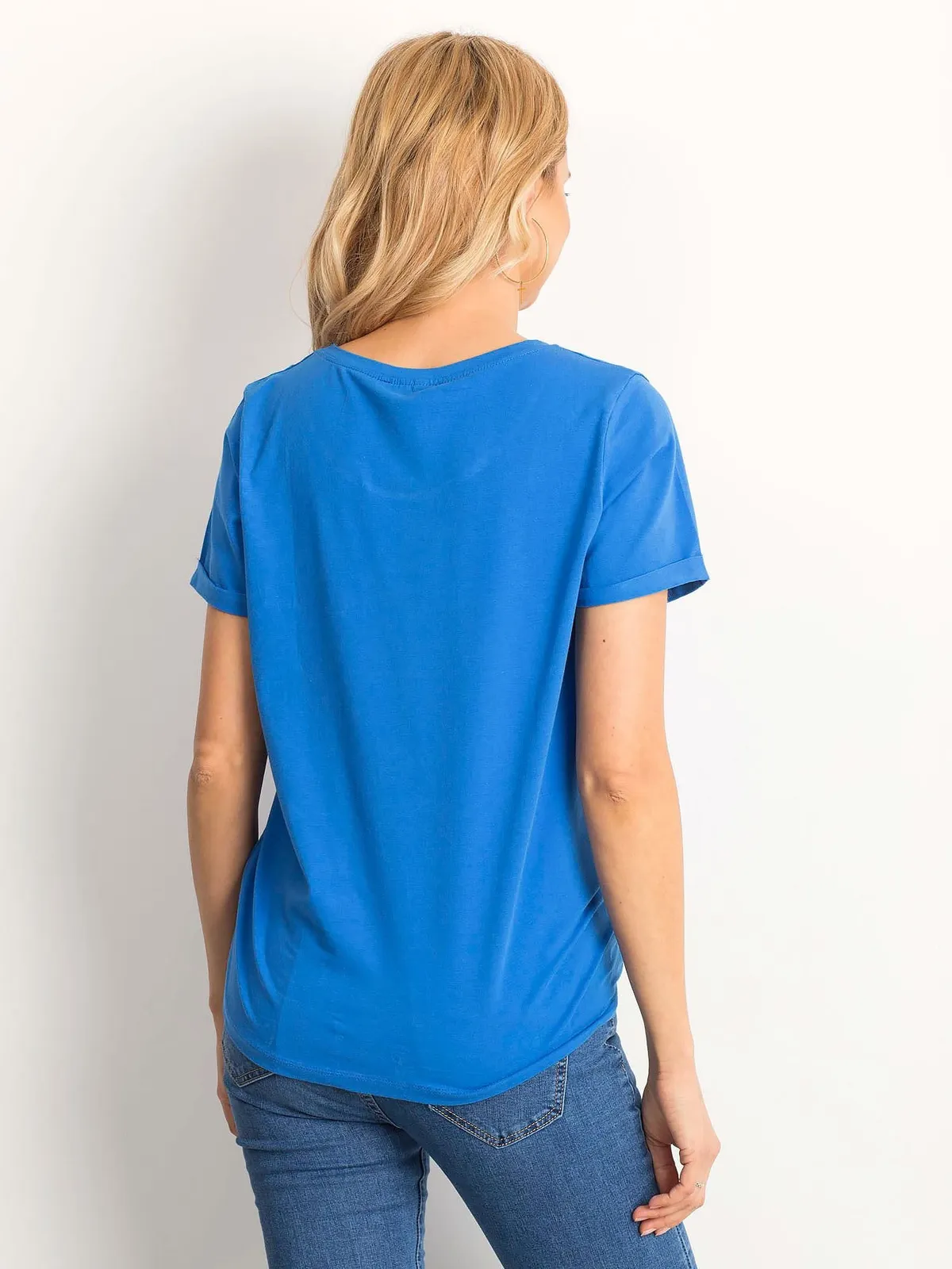 Bawełniany t-shirt damski basic ciemnoniebieski - zdjęcie 3