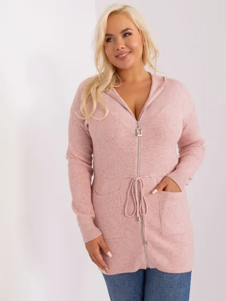 Szary długi sweter plus size z suwakiem