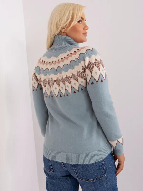 Miętowy damski sweter plus size z golfem - widok 2