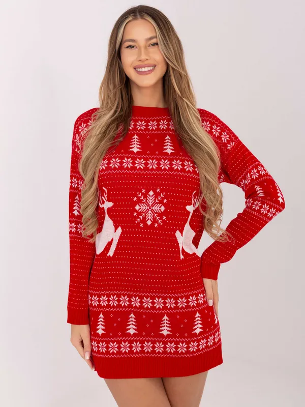 Świąteczny sweter oversize z bożonarodzeniowym motywem