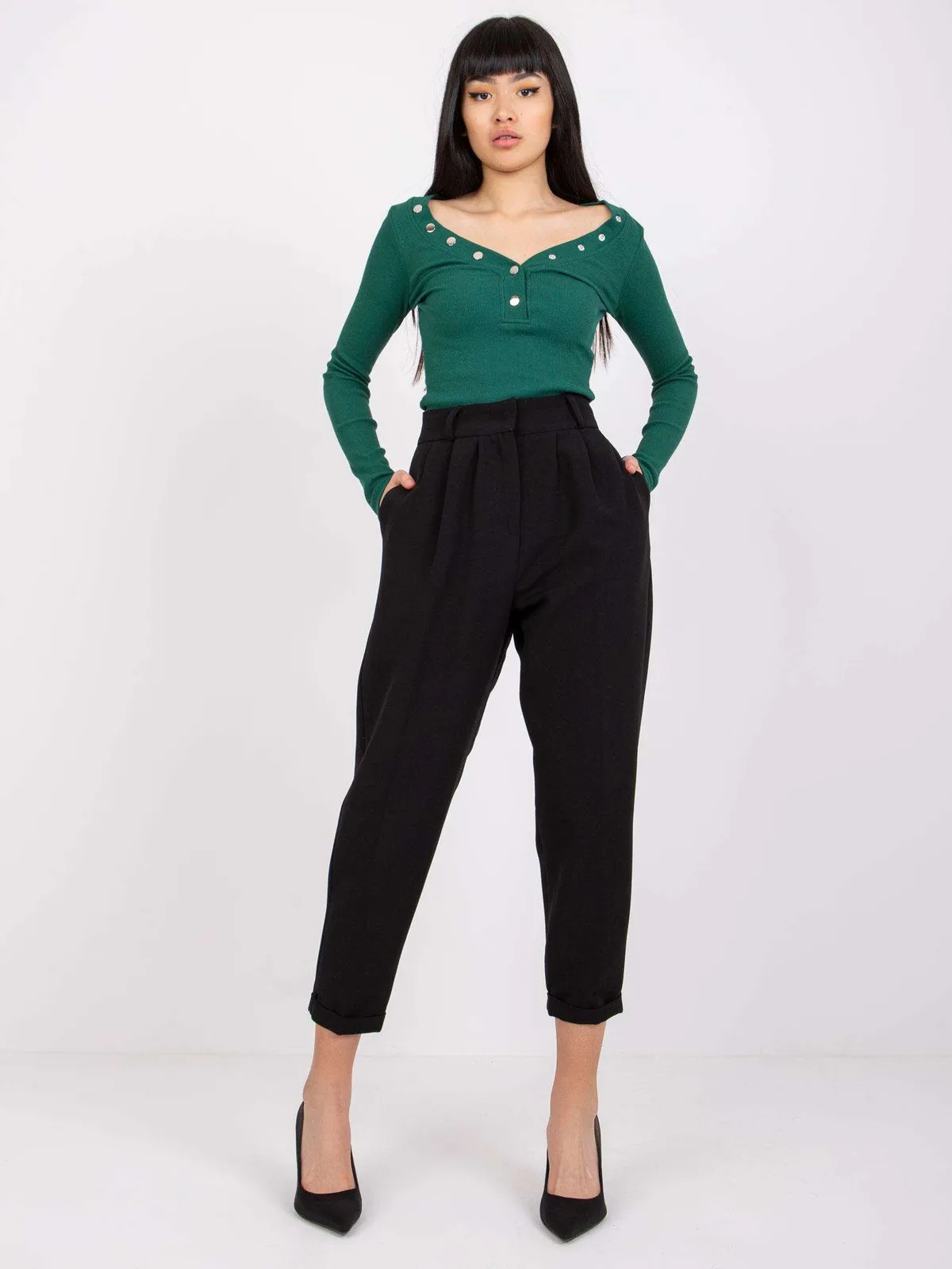 Eleganckie spodnie cygaretki z wysokim stanem - zdjęcie 1