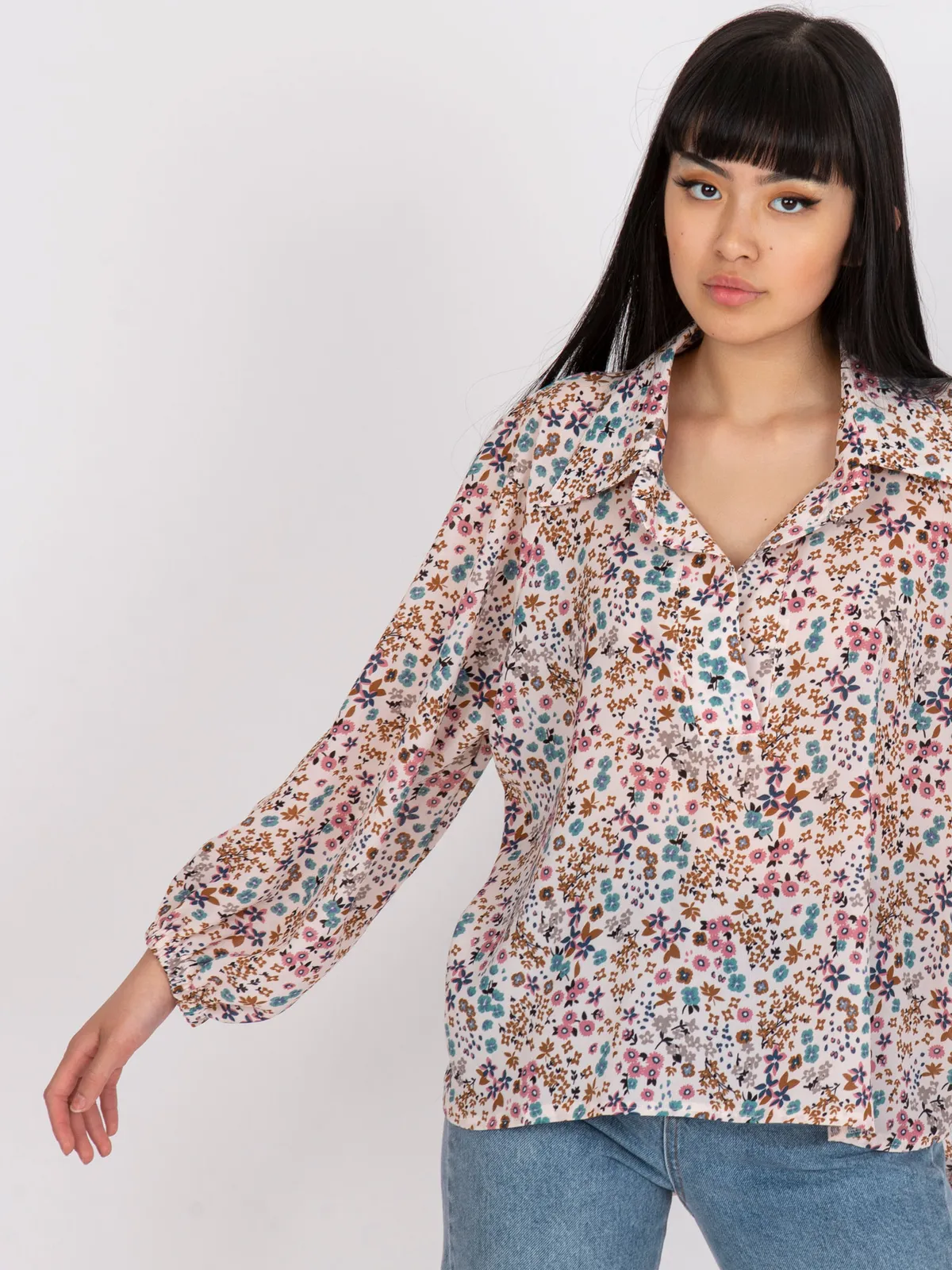 Luźna koszula oversize z bufiastymi rękawami - zdjęcie 1