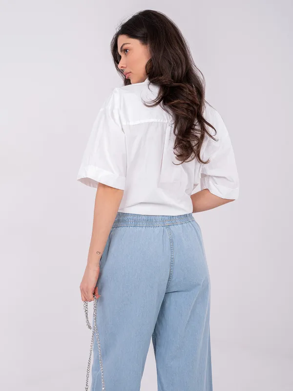 Luźne spodnie typu wide leg z wiązaniem - widok 2