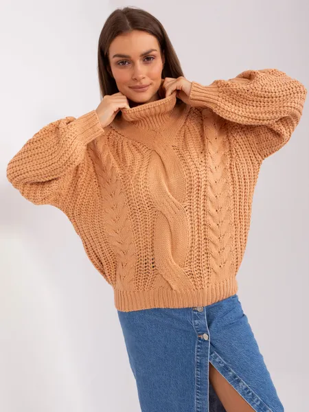 Ecru damski sweter oversize z warkoczami