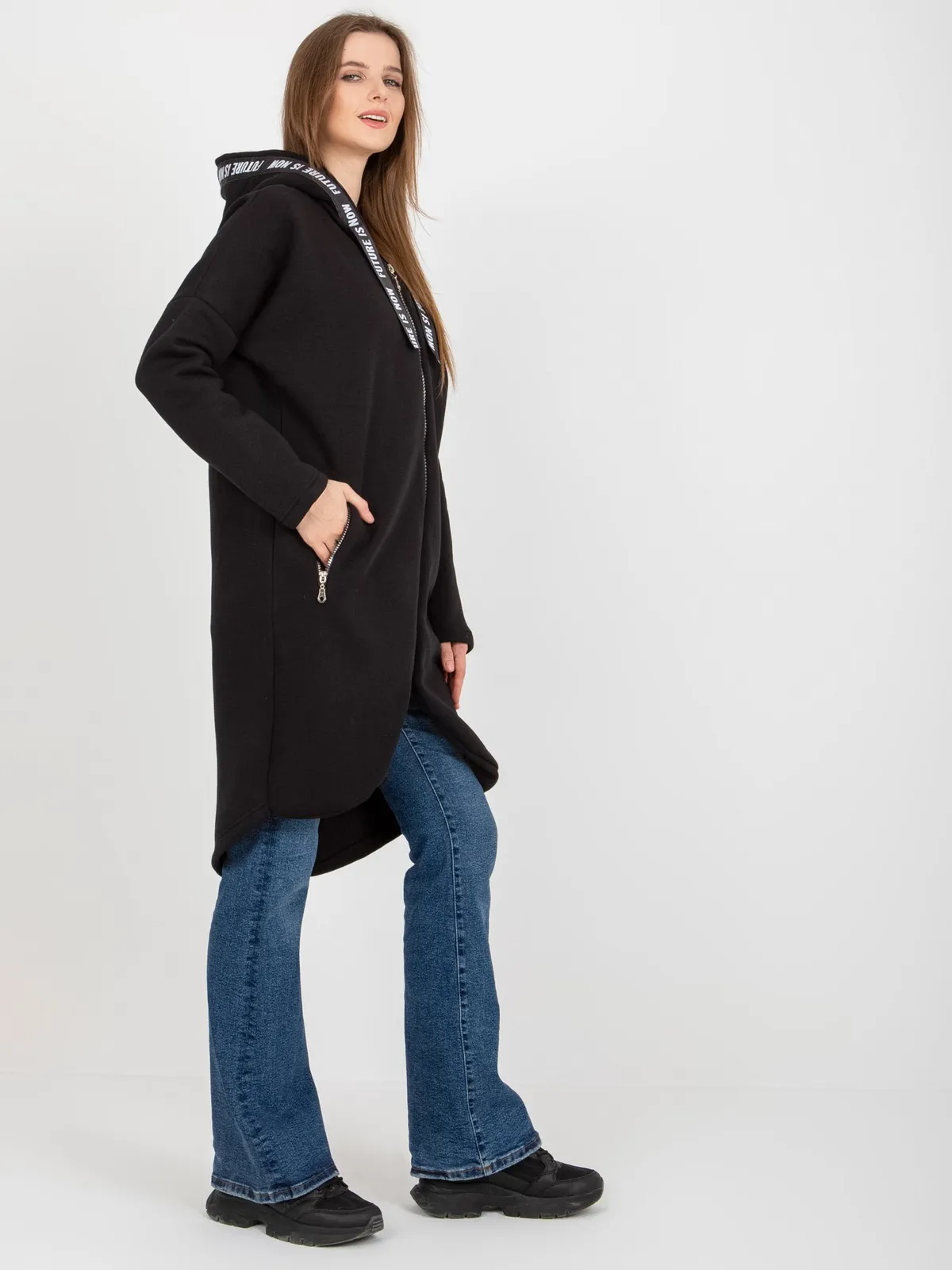 Hurtowna Fuksjowa długa dresowa bluza rozpinana oversize - zdjęcie 2