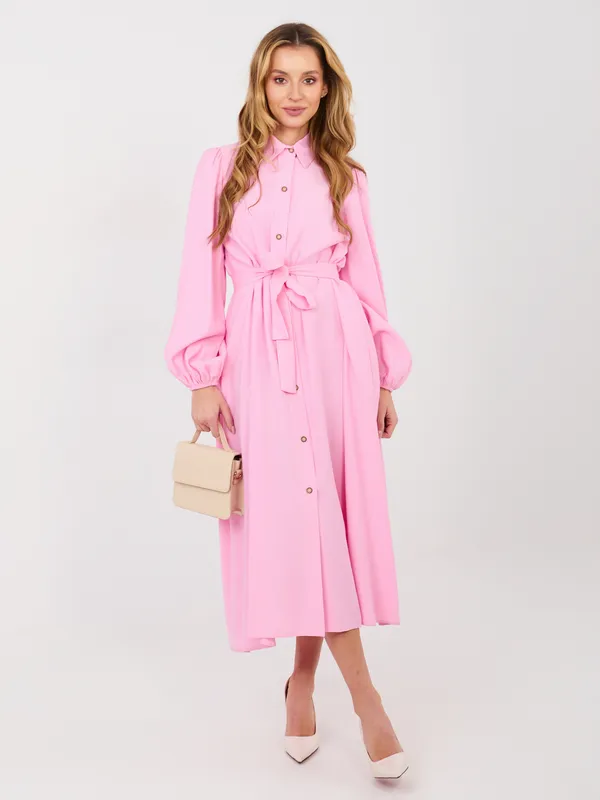 Klasyczna sukienka koszulowa midi z wiązaniem