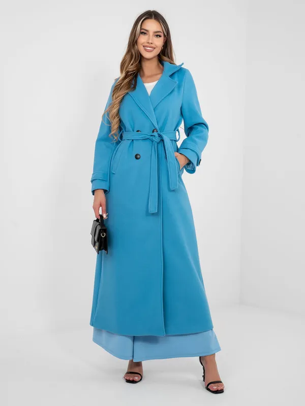 Klasyczny dwurzędowy płaszcz wiązany w talii