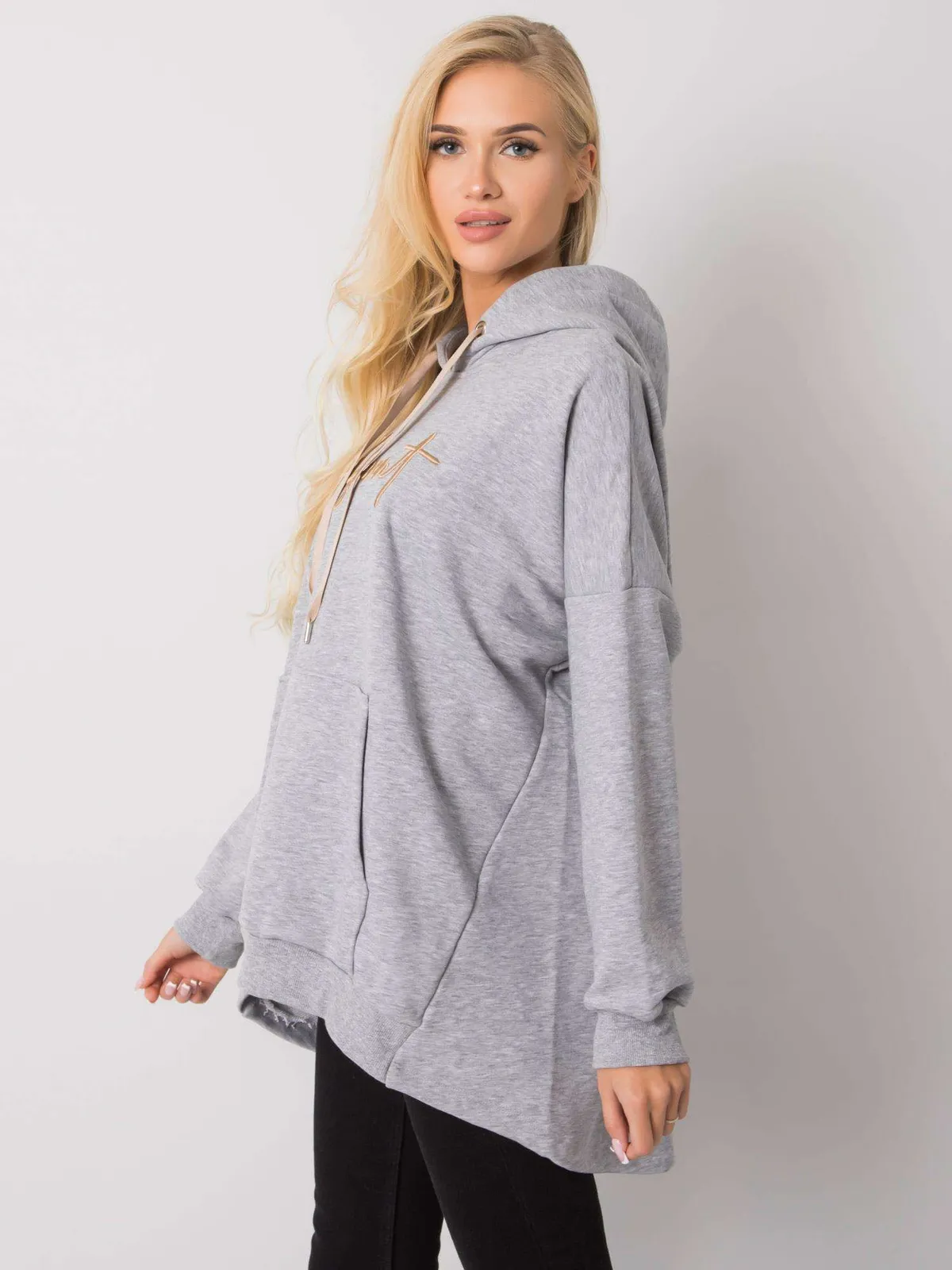 Khaki bawełniana bluza z kapturem - zdjęcie 4