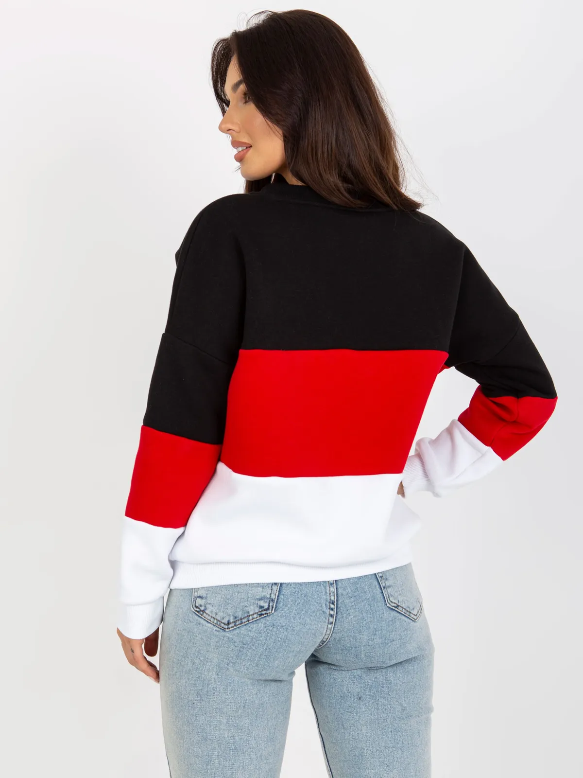 Czarno-beżowa dresowa bluza basic z dekoltem V - zdjęcie 1