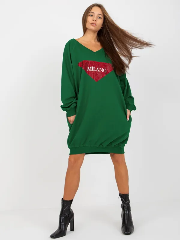 Beżowa długa bluza oversize z aplikacją z dżetów - widok 2
