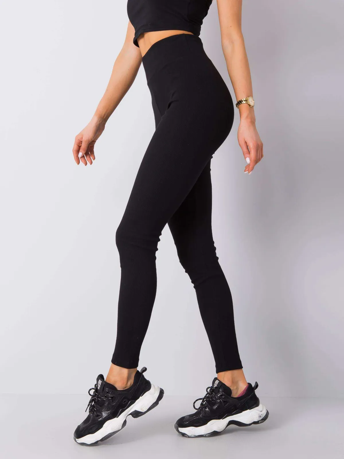Szare legginsy basic w prążek - zdjęcie 2